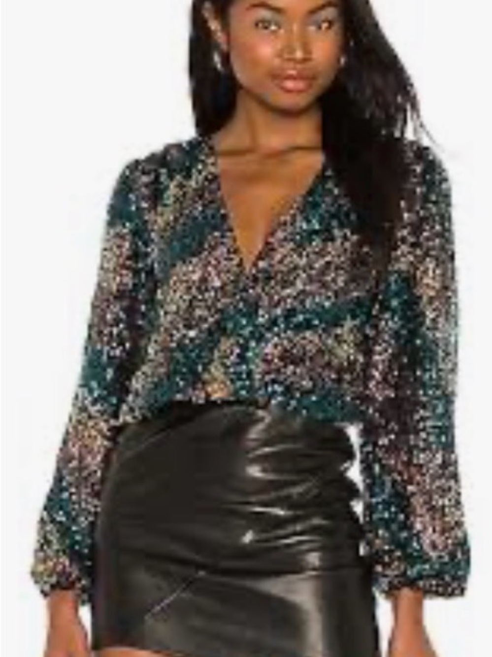 Astr Teal, Black & Multicolor Sequin V-Neck Crop Top